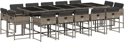 Produktbild von 15-tlg. Garten-Essgruppe mit Kissen Grau Poly Rattan