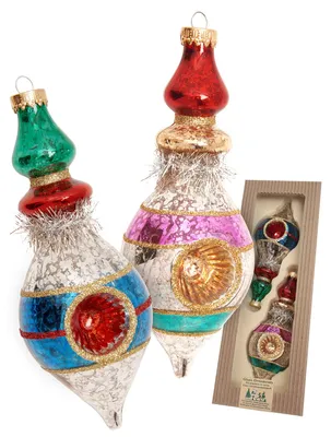 Produktbild von Krebs Glas Lauscha Weihnachtsbaumschmuck 2er Set - nostalgische Reflekorformen - aus Glas - ca. 14cm