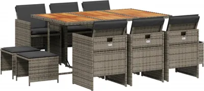 Obrázok produktu pre vidaXL 11-dielna záhradná jedálenská súprava s vankúšmi Grey Poly Rattan