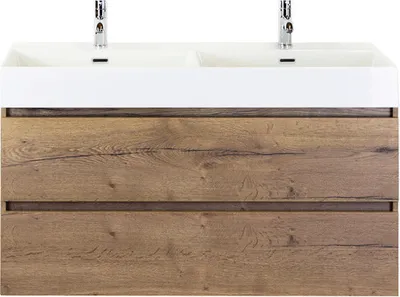 Produktbild von Sanox Badmöbel-Set Maxx XL BxHxT 121 x 73 x 45,5 cm Frontfarbe tabacco mit Doppel-Waschtisch Keramik weiß 81736339