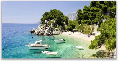 Produktbild von Glasbilder 120x60 Wandbild Druck auf Glas Meer Boot Strand Felsen Landschaft