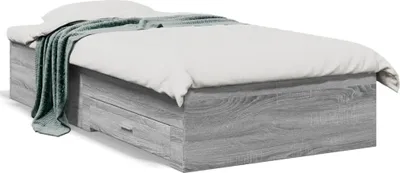 Produktbild von Design Bettgestell mit Schubladen Grau Sonoma 75x190 cm Holzwerkstoff, Klassische Betten 2024 Neu