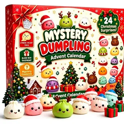 Produktbild von Weihnachts Squishy Adventskalender 2026 – 24 Tage Dumpling Überraschungsbox mit Squishy-Fidget-Spielzeugen + Heartforcards Versandschutz