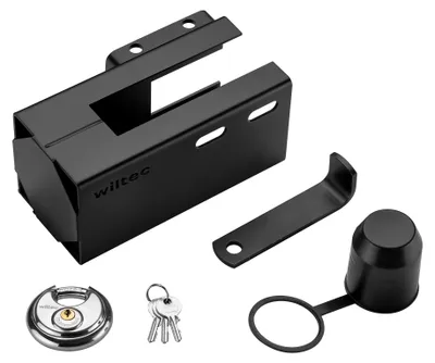 Immagine prodotto di Lucchetto per rimorchio Wiltec con sistema a innesto Lucchetto da 70 mm, dispositivo antifurto in acciaio per rimorchi