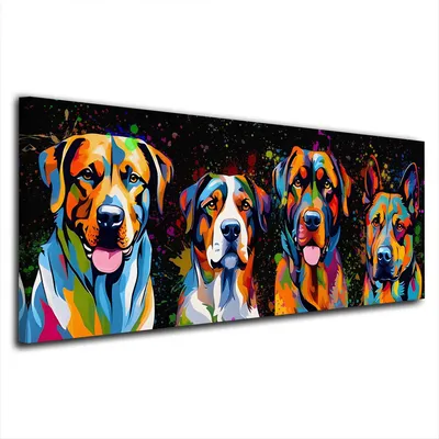 Produktbild von Pop Art große Hunde Colour Leinwandbild Wandbild Kunstdruck XL Wanddeko: 175x70x4cm