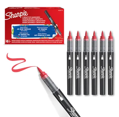 Produktbild von Sharpie Creative Marker Acryl-Farbstifte | Wasserbasierte Farbmarker mit Pinselspitze | Bastel- & Künstlerbedarf | Rot | 6 Stück