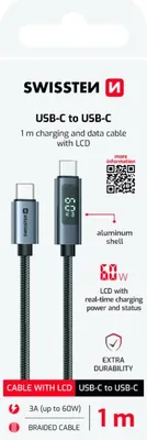 Zdjęcie produktu dla Swissten, kabel USB-C do USB-C 3A 60W PD 1 m, czarny