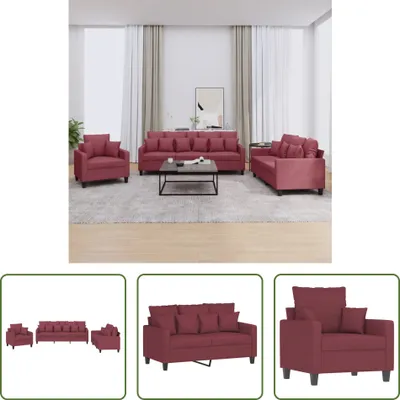 Produktbild von The Living Store 3-tlg. Sofagarnitur mit Kissen Weinrot Stoff