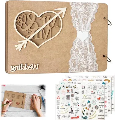 Produktbild von Famanu Holz-Gästebuch Hochzeit - DIY Scrapbook Album mit 230 Stickern