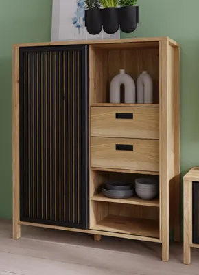 Obrázok produktu pre Kommode >Jecho< in Mauvella Eiche / Schwarz - 103,4x129,9x40,2cm (BxHxT)