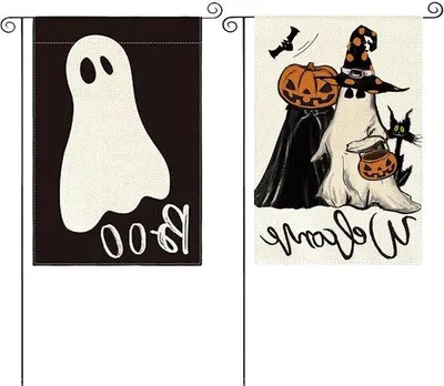 Produktbild von Halloween-Tuinfahne - Doppelseitige Dekoration - 45 x 30 cm, Kunststoff, schwarz/weiß