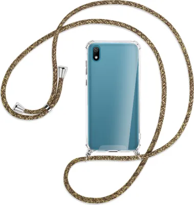Produktbild von Handykette Backcover-Schutzhülle mit Band (Metall silberfarben) für Huawei Y5 2019 - braun+beige