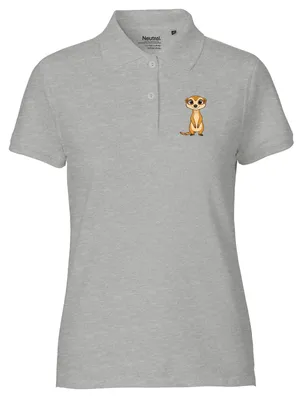 Produktbild von Huuraa Damen Polo Shirt Erdmännchen Comic M Sport Grey Bio Baumwolle Fairtrade Poloshirt Geschenkidee