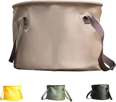 Image de Seau pliable de 10 litres, couleur kaki, multifonctionnel, idéal pour le camping
