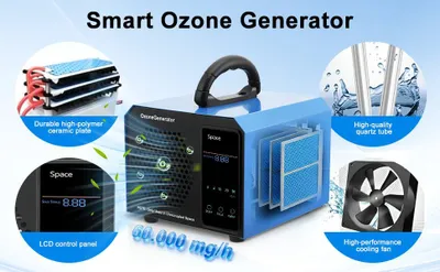 Produktbild von Ozonmaschine - Ozongenerator für Auto und Zuhause - 60000 mg/h Leistung - LED-Touchscreen - 50 m³/h Luftstrom - 25 W 220 V - Entfernt Haustiergerüche - Blau