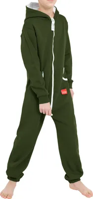 Produktbild von Basisstoff Yuppie Kinder Jumpsuit Jungen Mädchen Overall Olivgrün Gr. 158-164