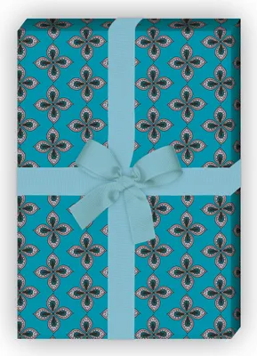 Produktbild von Elegantes Geschenkpapier mit Paisley Blüten, blau rosa - G11502, 32 x 48cm