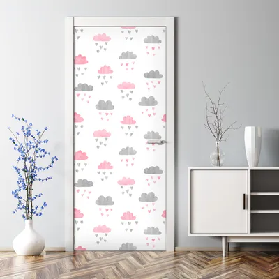 Produktbild von Dekorative Türposter Aufkleber selbstklebend Klebefolie Rosa-graue Wolken 85 x 200 cm