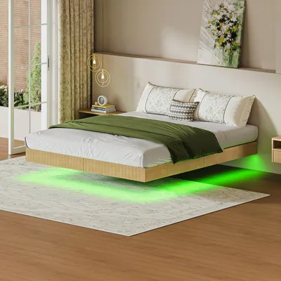 Produktbild von Schwebebett 180x200 Hell Eiche LED Bettgestell Holz Metall ohne Matratze