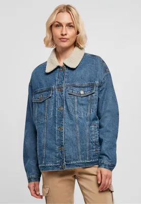 Zdjęcie produktu dla Damska kurtka dżinsowa Urban Classics Ladies Oversized Sherpa Denim Jacket w kolorze clearblue washed – rozmiar M