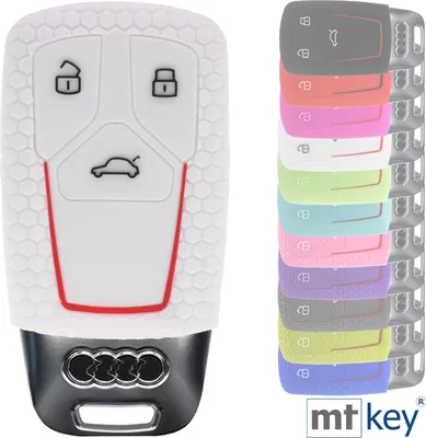 Produktbild von Auto Schlüssel Hülle Silikon Schutz Cover im Wabe Design Weiß kompatibel mit Audi A4 A5 A6 A7 TT Q2 Q5 Q7 A8 Q8 3 Tasten KEYLESS SMARTKEY