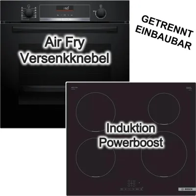 Produktbild von BOSCH Herdset Backofen Teleskopauszug AirFry 3D-Heißluft + Induktionskochfeld autark PowerBoost TouchSelect