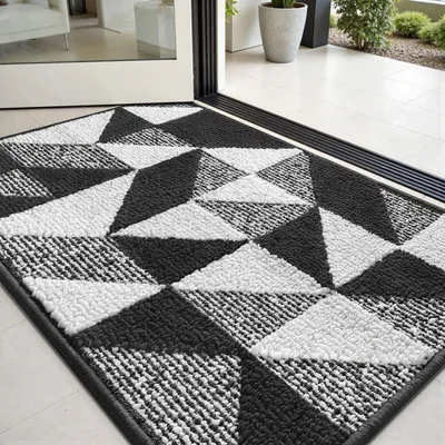 Productafbeelding van Bodemmat 60x90 cm, antislip, wasbaar, vuilvanger, driehoekpatroon, zwart, geometrisch