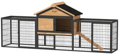 Productafbeelding van Winterbestendige konijnenhok voor binnen en buiten | Kleur: Bruin, Zwart | Afmetingen: 53x217x86 cm