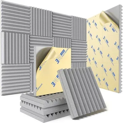 Productafbeelding van Geluidsabsorberende panelen - Zelfklevende akoestische isolatieplaten, 30x30x5 cm - Hoge dichtheid - Grijze geluidsisolatie - 12 stuks