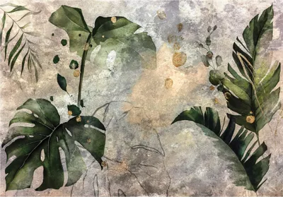 Produktbild von Fototapete Blätter Grün Beton - 400x280 cm - inklusive kleister - Vlies Tapete Vliestapete Wohnzimmer Schlafzimmer Küche Modern Wandtapete