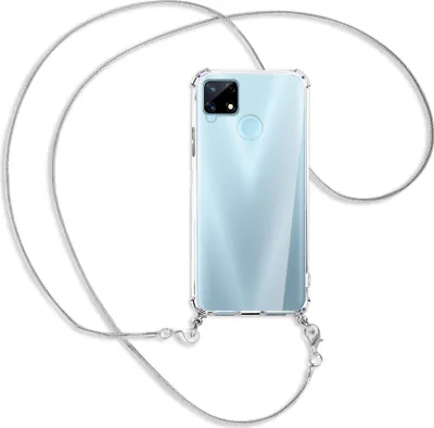 Produktbild von Handykette Backcover-Schutzhülle mit Band (Metall silberfarben) für Realme 7i Global (Realme Narzo 20) - silberfarbene Kette Snake