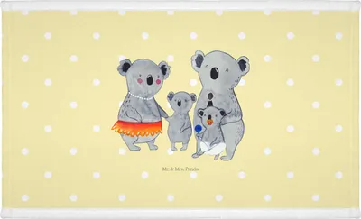 Produktbild von Mr. & Mrs. Panda Handtuch Koala Familie - Gelb Pastell - Geschenk, Family, 50x100, gesichtstuch, gesichtshandtuch, Kinder, Muttertag, Flauschtuch, Familienleben, Mama