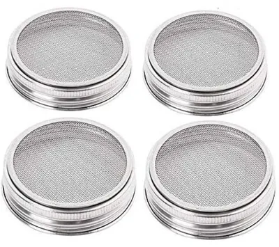 Produktbild von Keimdeckel Set Aus Edelstahl 4er Pack, Für Weithals-Mason-Gläser Mit Belüftung Und Dichtung, Ideal Zum Keimen Und Lagern