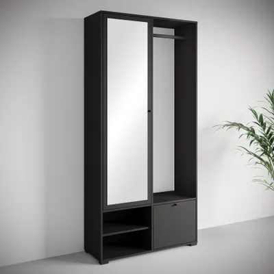 Produktbild von MINIO go for it, Garderobenset "DAFNI", Garderobe, 90 cm, mit Spiegel, Schwarze Farbe