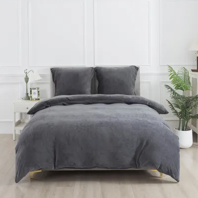 Immagine prodotto di Set di lenzuola 135x200 cm, nero e grigio, 2 pezzi, in flanella, caldo e morbido