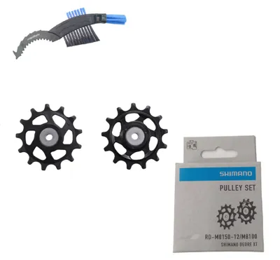 Produktbild von Shimano Deore XT Schaltrollensatz 12-fach für RD-M8100-SGS / RD-M8150-SGS Schwarz inkl. maxxi4you Fahrrad Kettenbürste