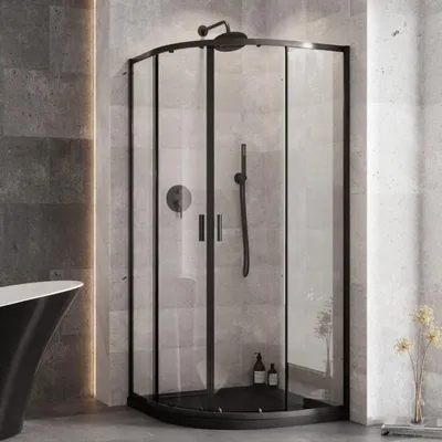 Produktbild von Duschkabine Zarya Schwarz, 90x90 cm, mit Duschwanne schwarz Slim ( STONE EFFECT BLACK)