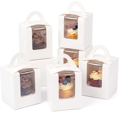 100 Cupcake-Dosen, weiß, mit Sichtfenster, 9,14 x 9,14 x 10,92 cm