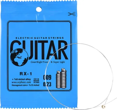 Zdjęcie produktu dla Orphee RX-1 pojedyncze struny zamienne do gitary elektrycznej, 1. struna E (.009), opakowanie 10 sztuk, stop niklu, superlekkie napięcie, 85 cm