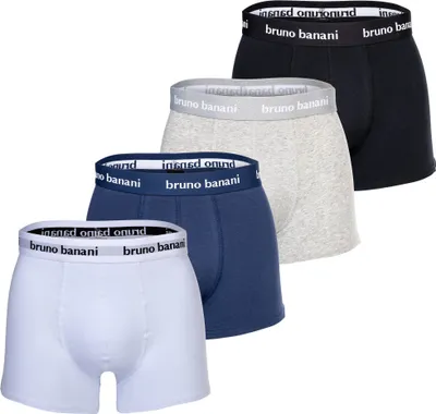 Produktbild von Bruno Banani Herren Boxershorts 4er Pack - Every Day, Baumwolle Schwarz/Grau/Weiß/Blau L
