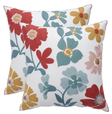 2er-Set Kissenbezüge mit Blumenstickerei, 45x45 cm, rot