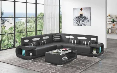 Produktbild von Ecksofa Ledersofa L Form Couch Sofa Schwarz Luxus Moderne Eckgarnitur