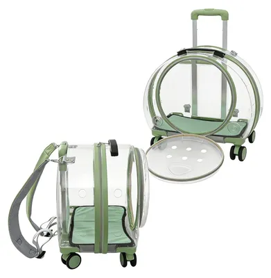 Produktbild von Haustier Trolley mit Rollen, transparente Katzen Transportbox, atmungsaktiv & komfortabel, ausziehbarer Griff, ideal für Reisen & Tierarzt