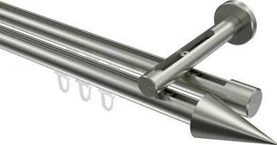 Produktbild von Interdeco Innenlaufstange / Gardinenstange mit Innenlauf Edelstahl-Optik, Typ Siteno Savio (Kegel), 20 mm Ø 2-läufig, 440 cm