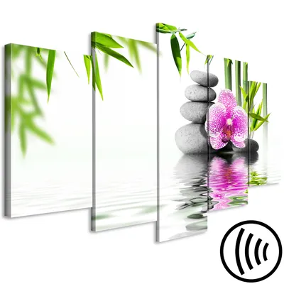 Produktbild von Akustikbild Spa 200x100 cm Bilder Akustikschaum Hochleistungsschallabsorber Schallschutz Leinwand 5 tlg Wandbild Raumakustik Schalldämmung Blumen Orchidee Bambus Zen p-B-0035-b-m
