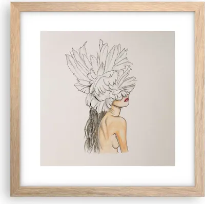 Produktbild von Gerahmtes Poster - Rahmen in heller Eiche - Mode Frau Zeichnung - 30x30 cm - Wand Bild - Wanddeko - Wandbilder - Kunstposter - Wandposter - Bilderrahmen - Bilder - Kunstdruck - P2NAC30x30-4873