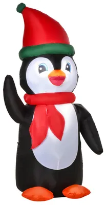 Produktbild von 155cm Aufblasbarer Weihnachtspinguin Weihnachtsdeko mit 3 Eingebauten Lichtern, Aufblasbare Weihnachtsdekoration für Innen Außen Garten Party Hof