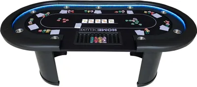 Produktbild von HOME DELUXE - Pokertisch FULL HOUSE - mit LED Beleuchtung und Getränkehalter, für bis zu 9 Personen, Maße: 215 x 106 x 78 cm, inklusive Chiptray I Spieltisch Poker Tisch