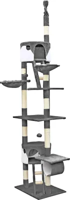 Produktbild von Wiltec Kratzbaum 240-260 cm grau/weiß, Katzenkratzbaum deckenhoch mit Sisal, Kletterbaum für Katzen, Deckenspanner Katzenbaum mit Hängematten
