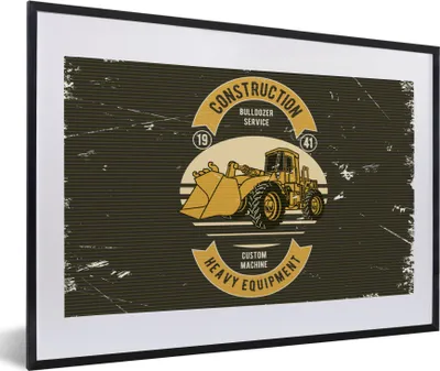 Produktbild von MuchoWow® MuchoWow® Gerahmtes Poster Bulldozer - Gelb - Zeichnung - Retro 60x40 cm - Poster mit zchwarzem Bilderrahmen - Schlafzimmer - Plakat in Rahmen - Drucken